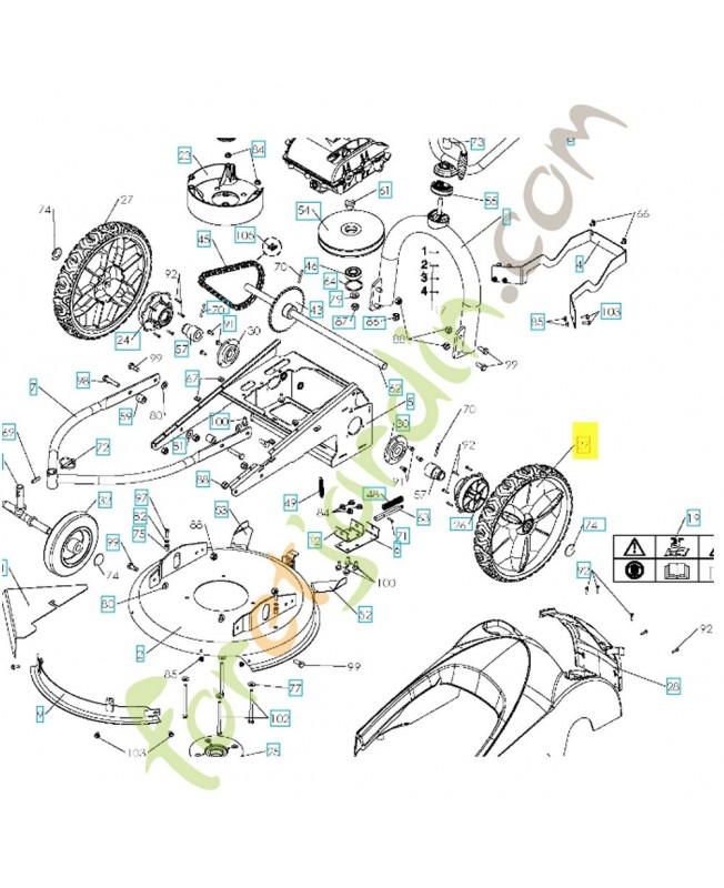 Roue arrière 531009436. Pièce de rechange Husqvarna