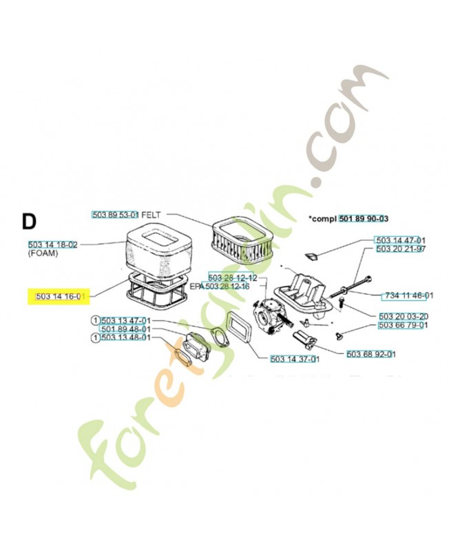Support de filtre 503141601. Pièce de rechange Husqvarna 