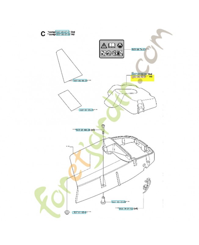 Couvercle 537001001. Pièce de rechange Husqvarna