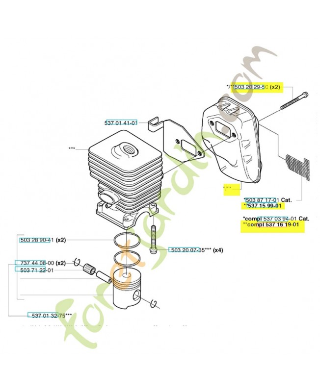 Silencieux 537161901. Pièce de rechange Husqvarna