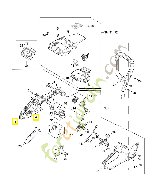 Carter de poignée MA02-790-1002. Pièce détachée Stihl / Vicking