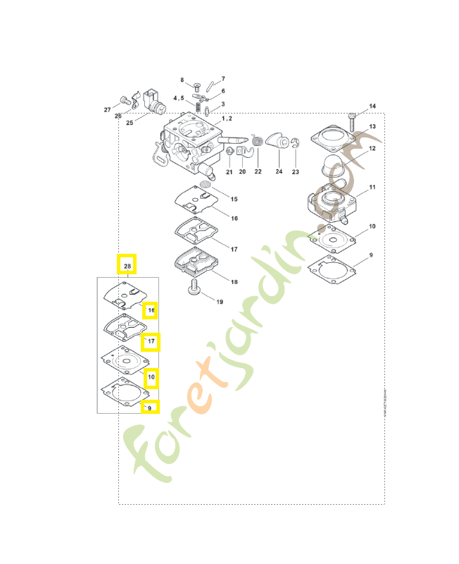 Jeu de joints carburateur 4147-007-1701. Pièce détachée Stihl / Vicking