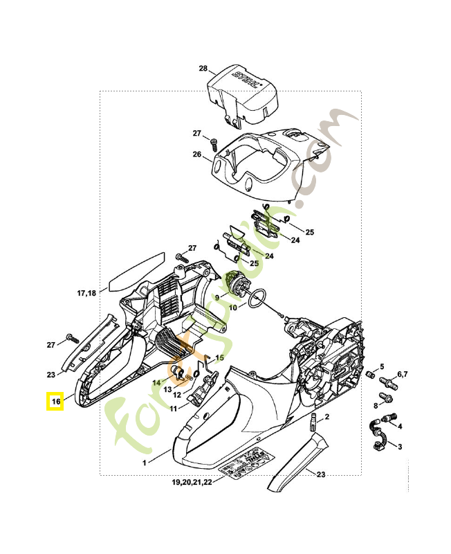 Carter de poignée gauche 1250-791-1004. Pièce détachée Stihl / Vicking
