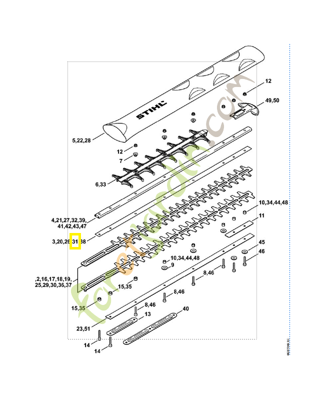 Glissière de couteau 4237-713-2203. Pièce de rechange Sithl / Vicking