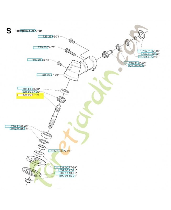 Axe 531007726. Pièce de rechange Husqvarna