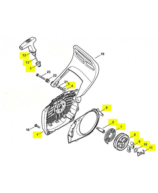 Carter ventilateur avec lanceur 1144-080-2102. Pièce détachée Stihl / Vicking