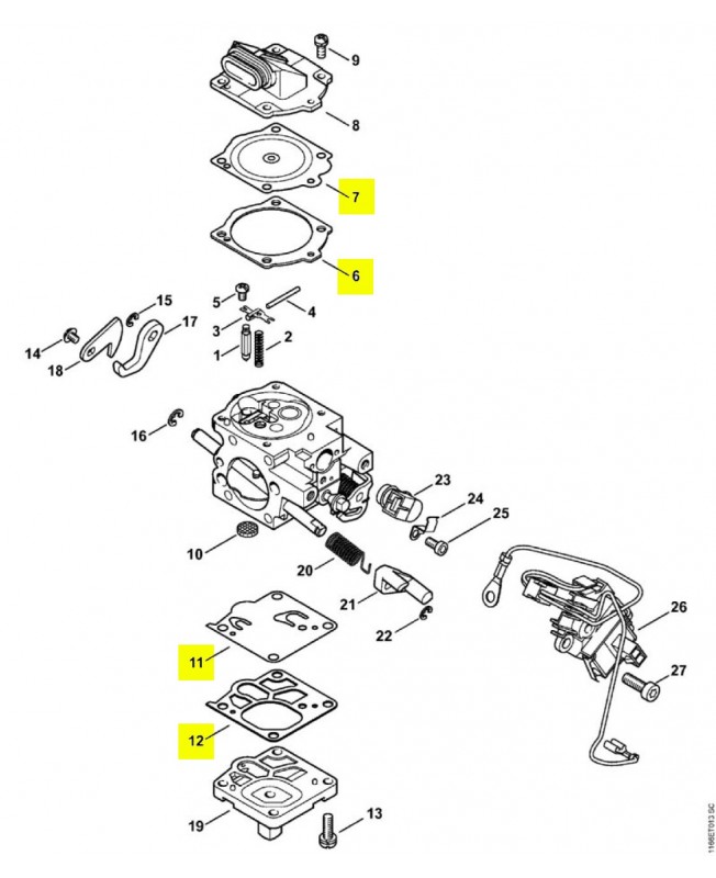 Jeu de joints carburateur 1144-007-1700. Pièce détachée Stihl / Vicking