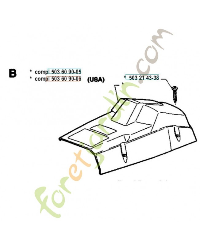 Capot cylindre 503609006. Pièce de rechange Husqvarna