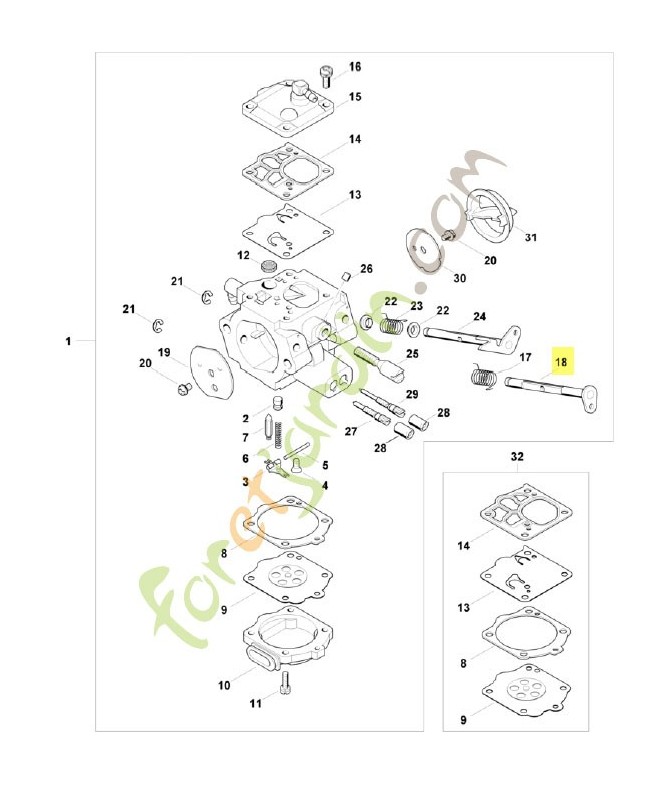 Axe volet démarrage 1124-120-7202 . Pièce de rechange Sithl / Vicking