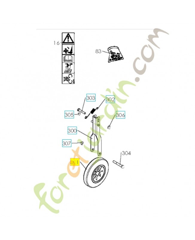 Roue avant 519653259. Pièce de rechange Husqvarna