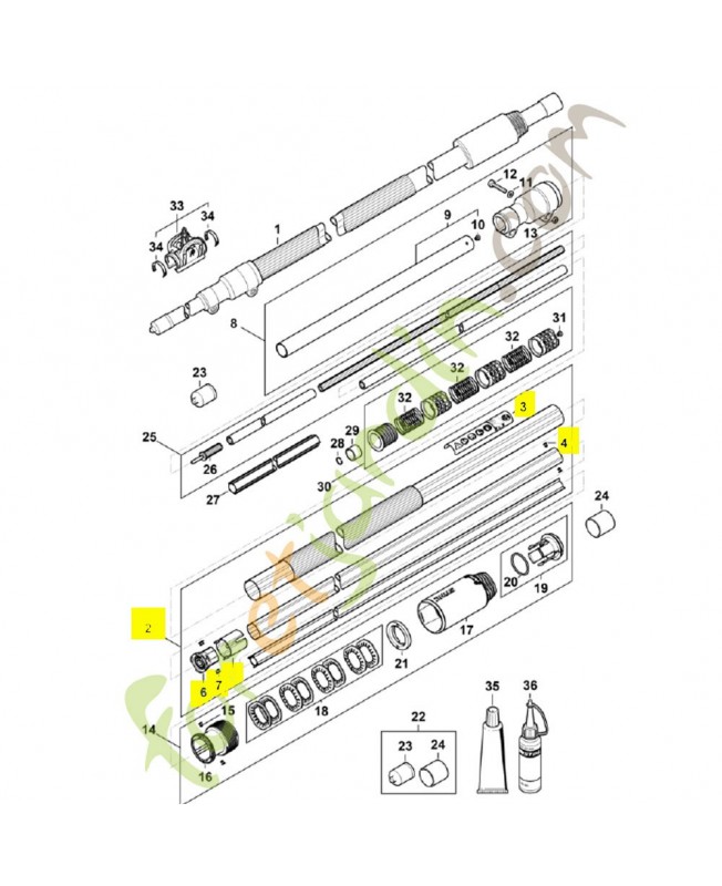 Tube complet 38,0 mm LA01-710-7104. Pièce détachée Stihl / Vicking