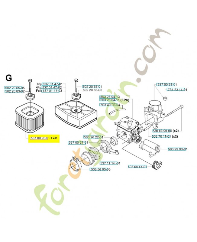 Filtre a air 537009301. Pièce de rechange Husqvarna