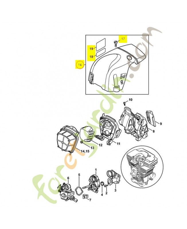 Capot moteur 1140-080-1601. Pièce détachée Stihl / Vicking