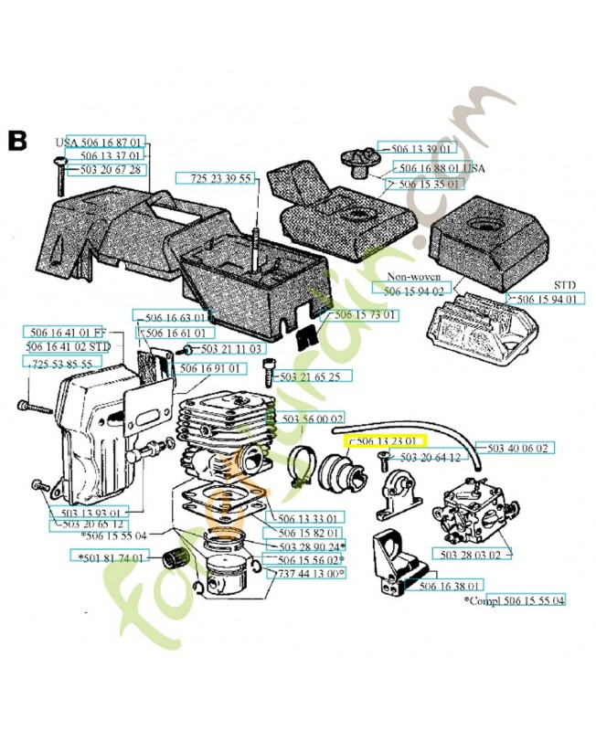 Tubulure d'admission 506132301. Pièce de rechange Husqvarna