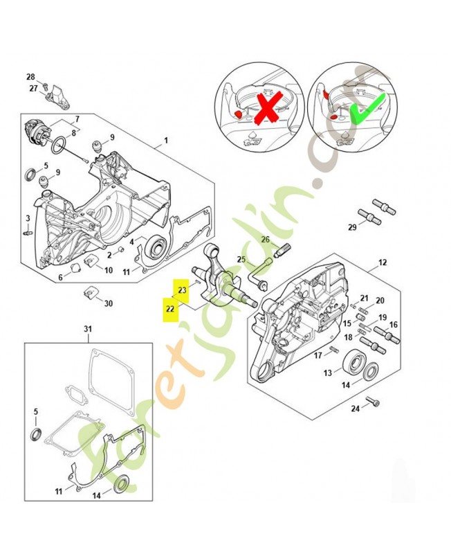 Vilebrequin Stihl ref. 1144-030-0402 Remplace référence 1144-030-0401 et 1144-030-0400