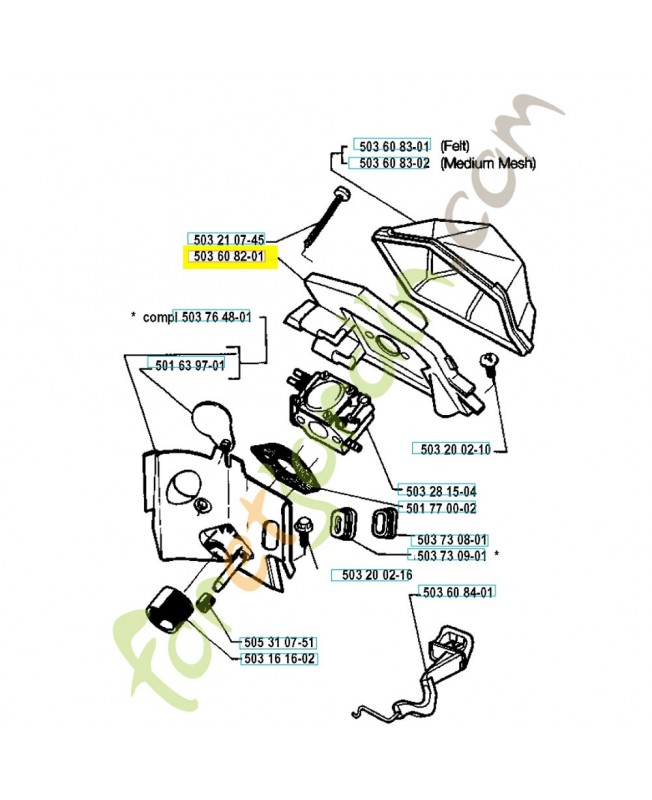 Support filtre 503608201. Pièce de rechange Husqvarna