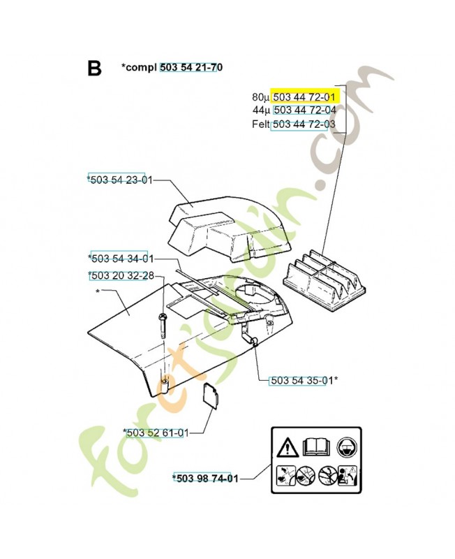 Filtre a air 503447201. Pièce de rechange Husqvarna