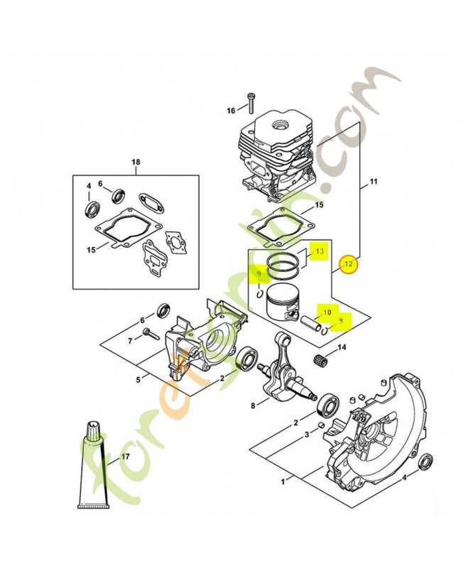 Piston complet d.47mm 4148-030-2003. Pièce de rechange Sithl / Vicking