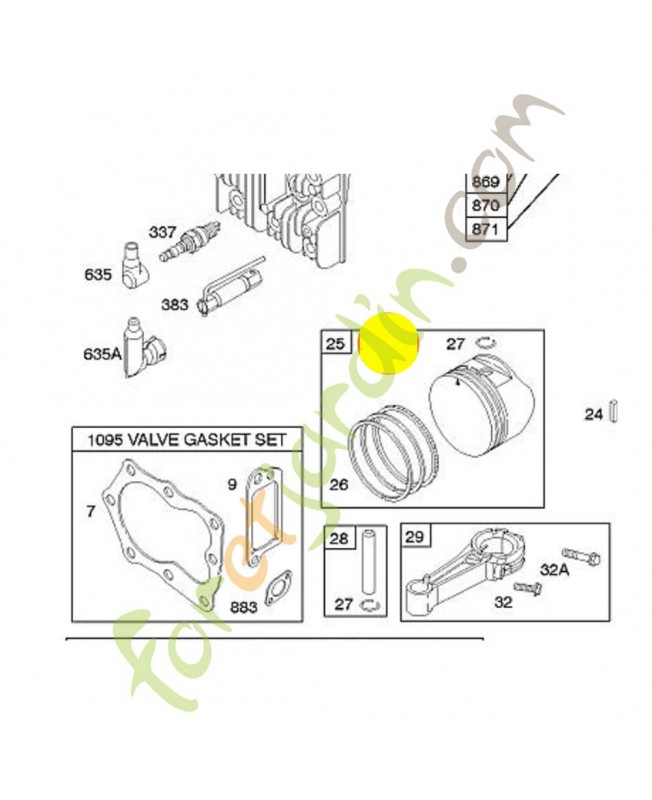 493262 Ensemble piston. Pièce de rechange pour moteur thermique Briggs et Straton