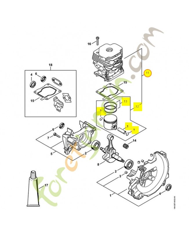 Cylindre + piston d.47 mm 4148-020-1201. Pièce de rechange Sithl / Vicking