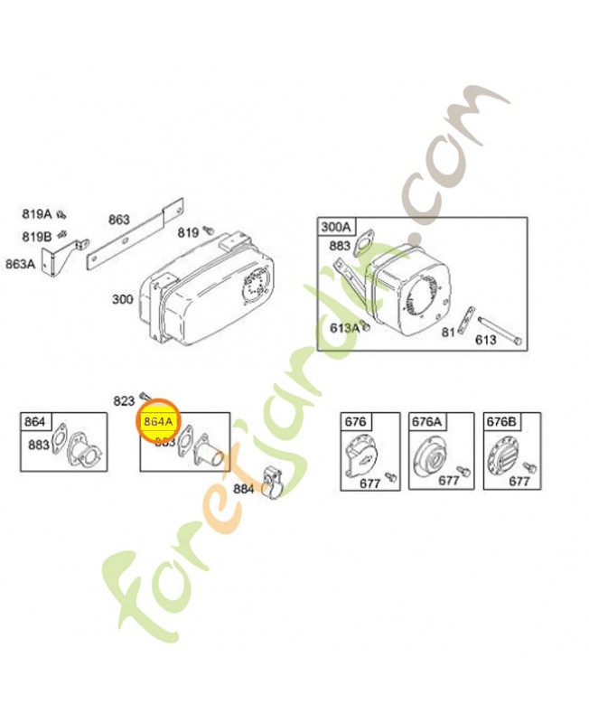 496750 Adaptateur silencieux 0003-000-0282. Pièce de rechange pour moteur thermique Briggs et Straton