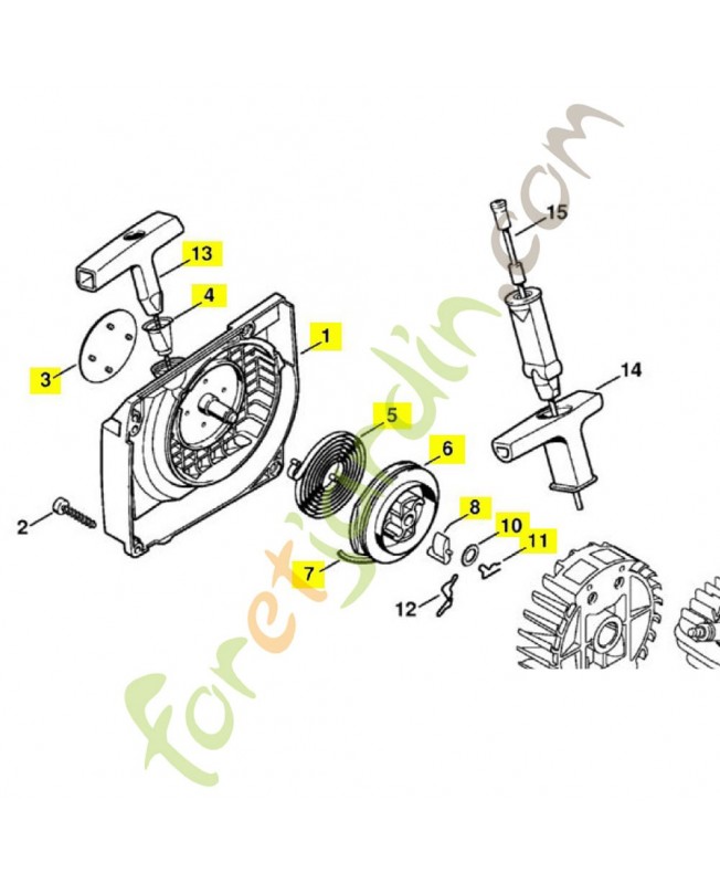 Carter de ventilateur avec lanceur 1127-080-2108. Pièce détachée Stihl / Vicking