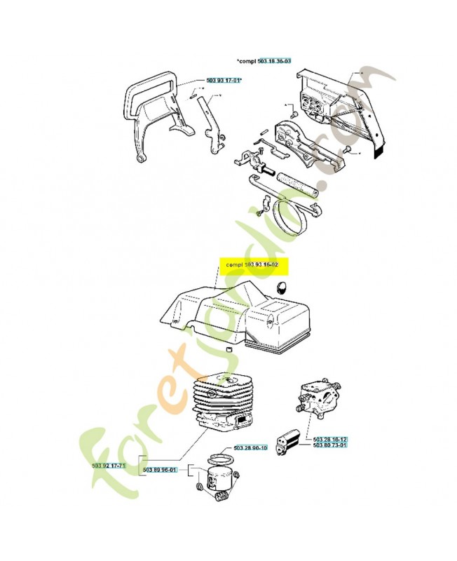 Capot cylindre 503931602. Pièce de rechange Husqvarna