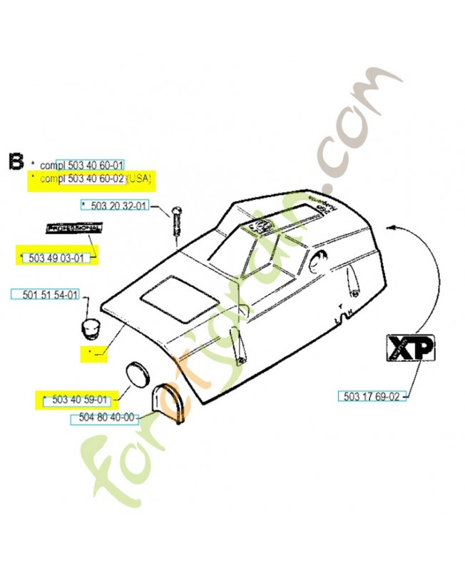 Capot cylindre 503406002. Pièce de rechange Husqvarna