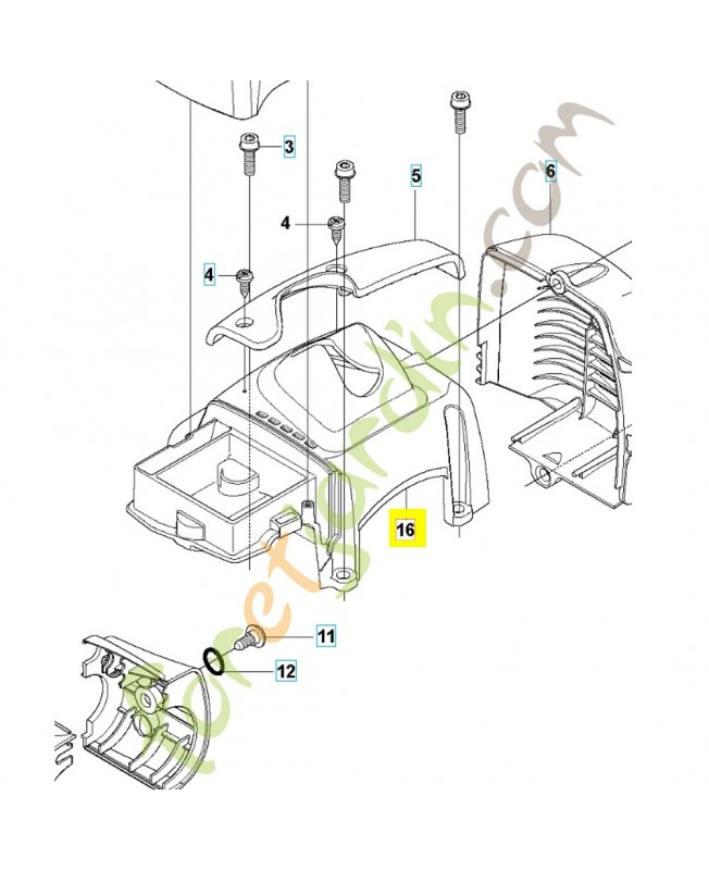 capot cylindre complet 505141802. Pièce de rechange Husqvarna