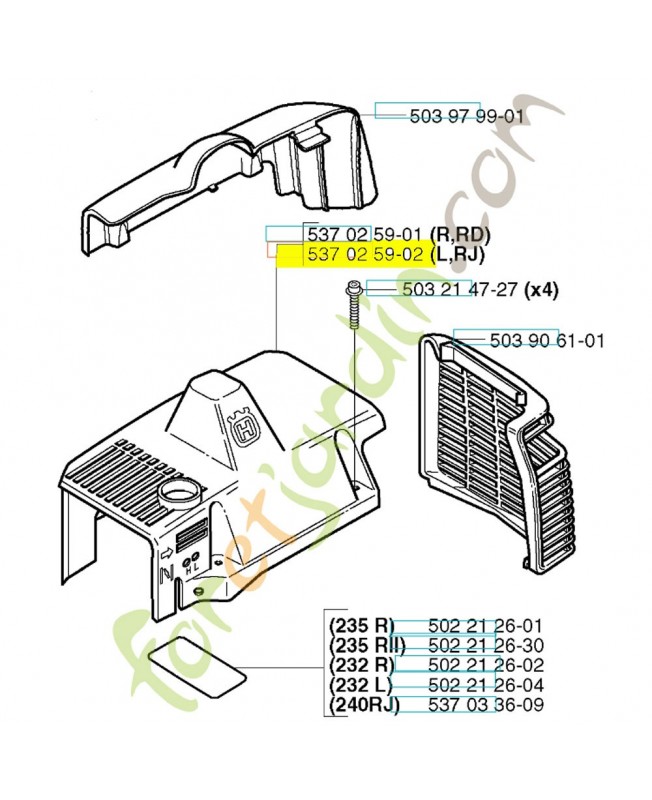 Capot cylindre 537025902. Pièce de rechange Husqvarna