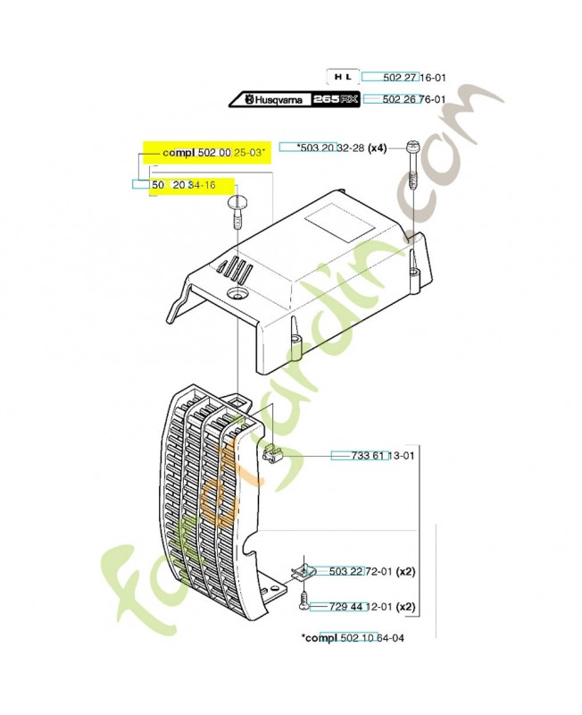 Capot cylindre 502002503. Pièce de rechange Husqvarna