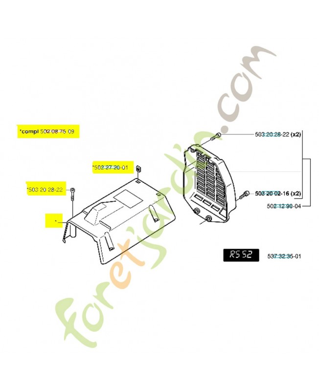 Capot cylindre 502087509. Pièce de rechange Husqvarna Capot cylindre 502087509. Pièce de rechange Husqvarna