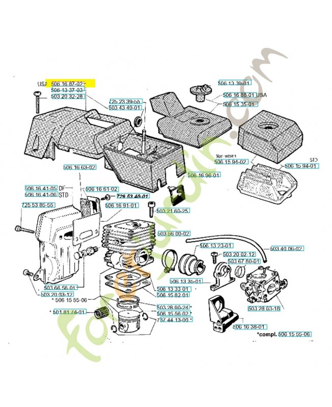 Capot cylindre 506168702. Pièce de rechange Husqvarna