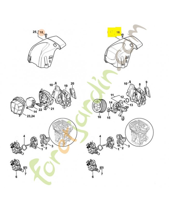 Capot moteur ms 311/391 1140-080-1613. Pièce détachée Stihl / Vicking