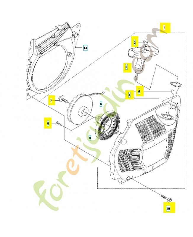 Lanceur complet pour 455-460 537284201. Pièce de rechange Husqvarna