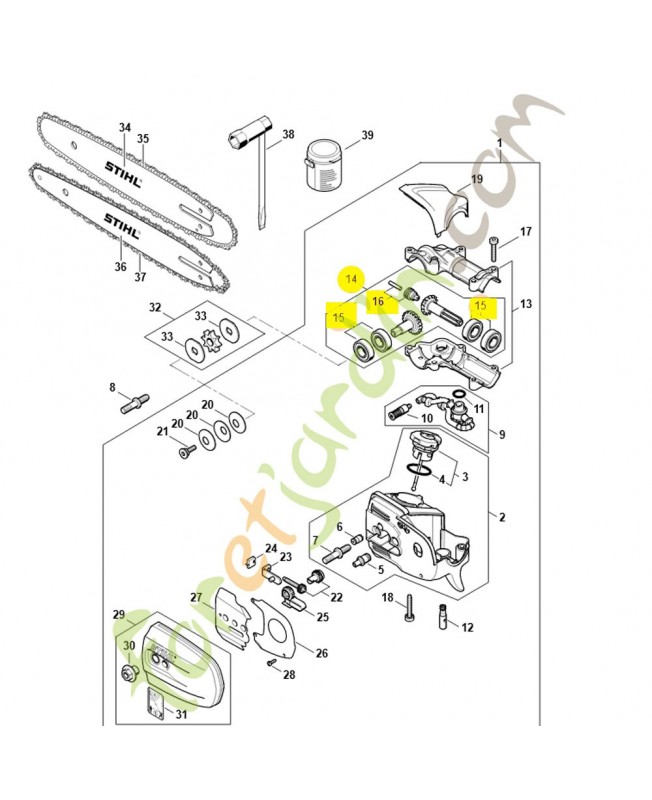 Jeu de pignons. Pièce détachée Stihl référence 4182-640-7315