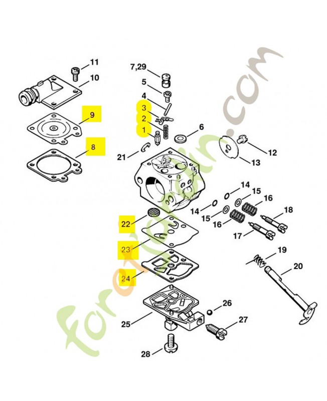 Jeu pièces carburateur 1121-007-1062. Pièce détachée Stihl / Vicking