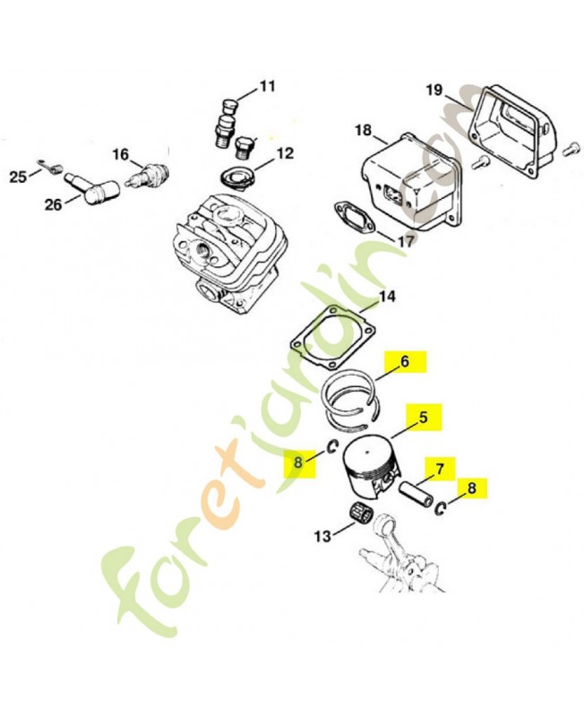 Piston complet diam 44 1121-030-2001. Pièce détachée Stihl / Vicking