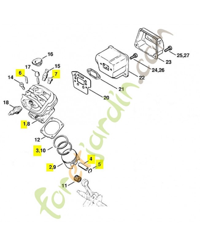 Cylindre + piston d.44,7 1121-020-1217. Pièce détachée Stihl / Vicking