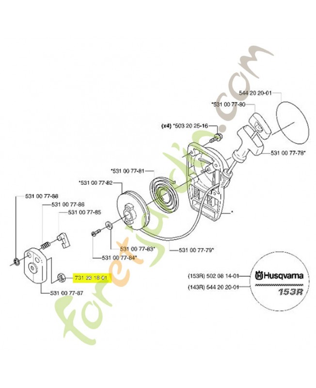 Ecrou référence 731231801 husqvarna Remplace référence 504030001 ; 515756008 ; 519000007 ; 543044750 ; 50502700