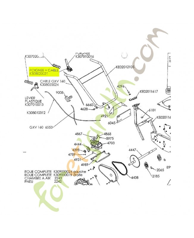 Poignée + câble référence K308020021 Poignée + câble référence K308020021