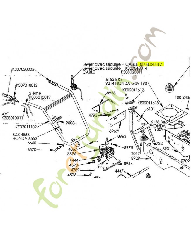 Poignée + câble référence K308020012 Poignée + câble référence K308020012