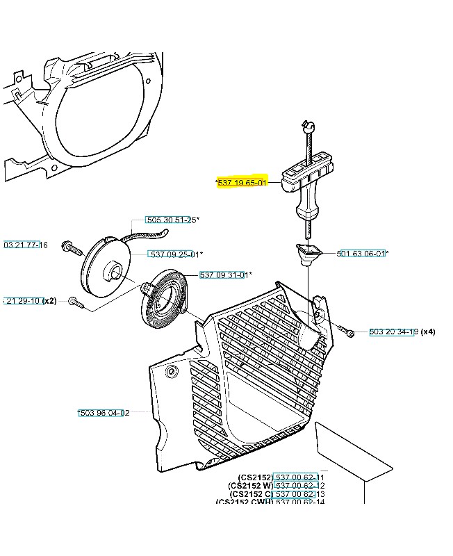Poignee 537196501. Pièce de rechange Husqvarna