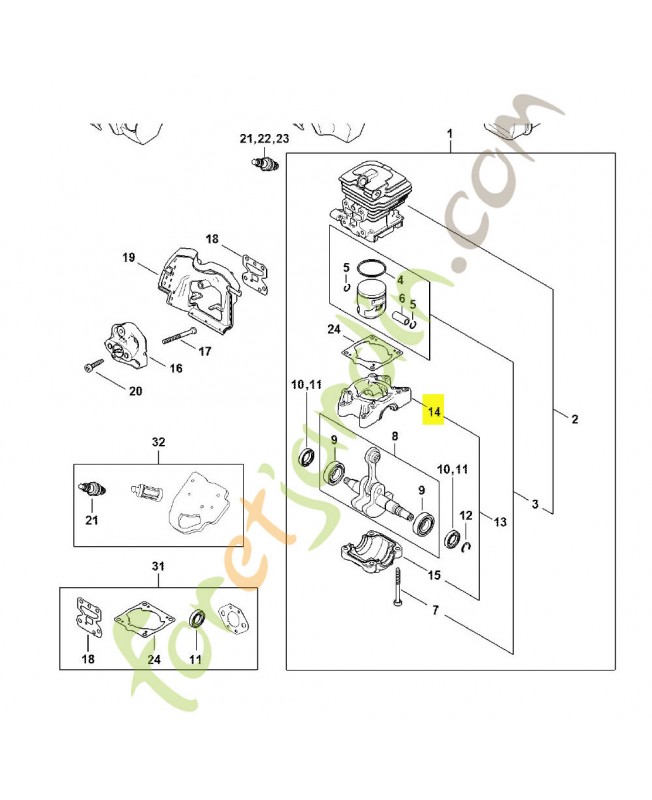 Carter de vilebrequin référence 1148-021-0300- Pièce détachée Stihl