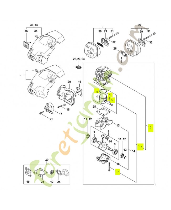 Cylindre avec piston ø 40.5 mm 1148-020-1207- Pièce détachée Stihl