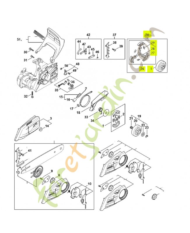 Jeu de pièces pignon 1/4“ 8 dents 1148-007-1002 - Pièce détachée Stihl
