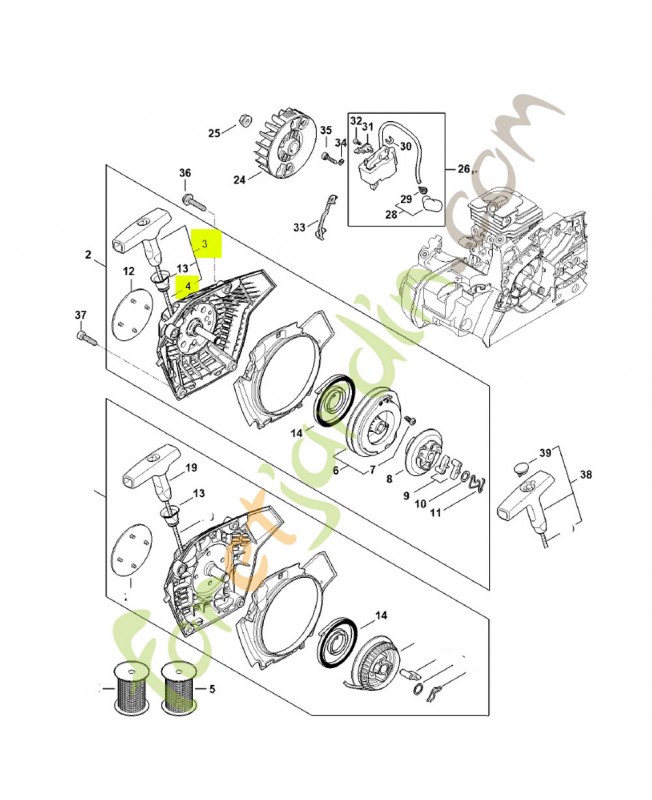 Poignée avec câble de lancement 0000-190-3504 - Pièce détachée Stihl