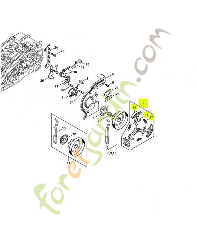 Embrayage ms 193 1137-160-2001. Pièce détachée Stihl / Vicking