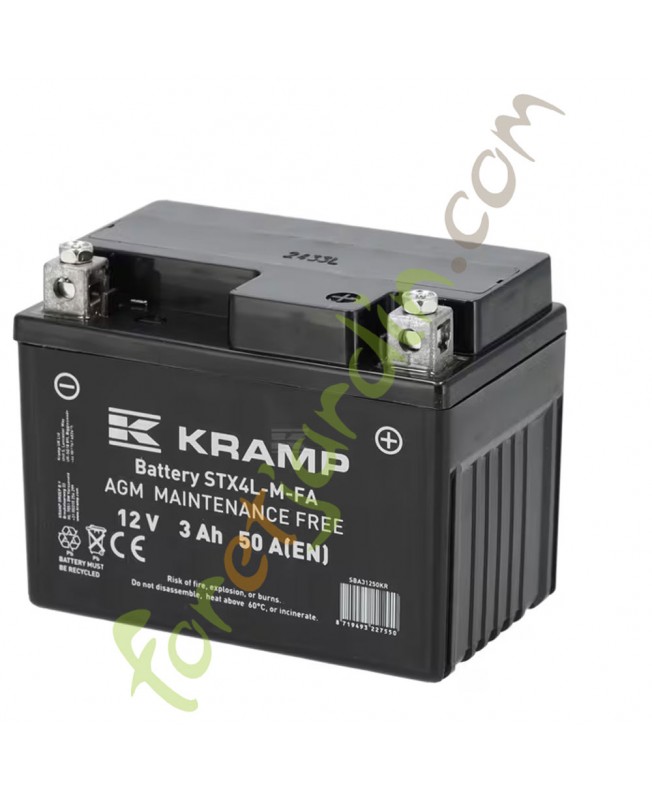 Batterie 12V 3Ah 50A fermée Kramp référence SBA31250KR Batterie 12V 3Ah 50A fermée Kramp référence SBA31250KR