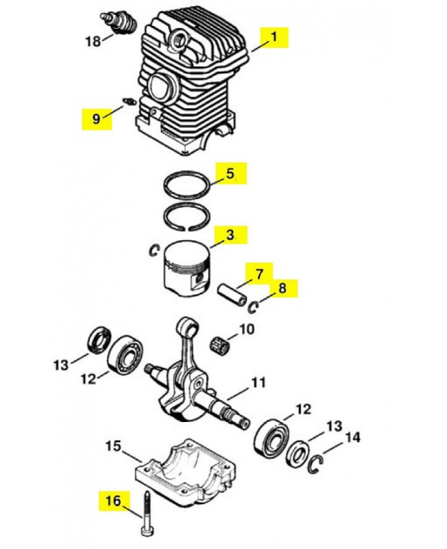 Repères 1-3-5-7 à 9 et 16 Cylindre